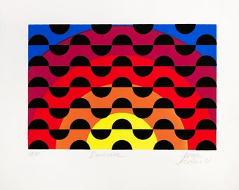 Antonio Perez Melero "Sunrise" - 1991 - Hand Signed Serigraph - Abstract Op Art - COA - GallArt