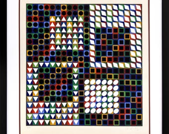 Victor Vasarely "Our MC" - circa 1965 - Hand Signed Serigraph - Framed - COA - GallArt