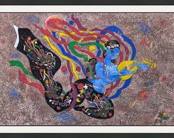 Jiang Tiefeng "Danza con Pipa" - 2003 - Enorme pintura original sobre papel de arroz - Enmarcada a medida - Certificado de autenticidad