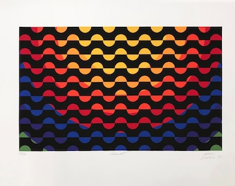 Antonio Perez Melero "Sunset" - 1990 - Hand Signed Serigraph - Abstract Op Art - COA - GallArt