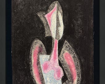 Byron Galvez "Eve" - 1989 | Hand Signed Acrylograph on Handmade Paper - Framed - COA