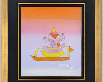 Peter Max "Guru" - Técnica mixta original con acuarela sobre papel - Enmarcado - Certificado de autenticidad - GallArt