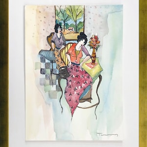 Itzchak Tarkay &#39;Nachmittagsruhe&#39; - Original Aquarell auf Papier - gerahmt - COA - GallArt