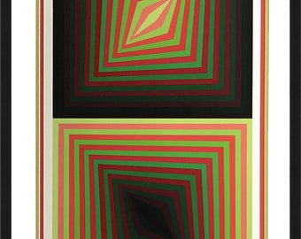 Victor Vasarely "Usteok" - 1975 - Serigrafía grande firmada a mano - Enmarcada - Certificado de autenticidad - GallArt