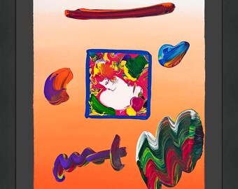 Peter Max "Day Dream": técnica mixta única firmada sobre papel, enmarcada, certificado de autenticidad, GallArt