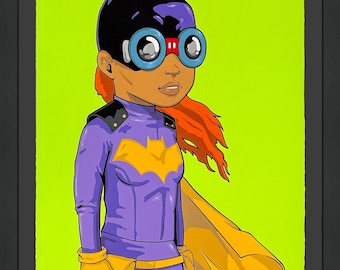 Hebru Brantley "Batgirl" - Serigrafía rara firmada a mano - Enmarcada - Certificado de autenticidad - GallArt