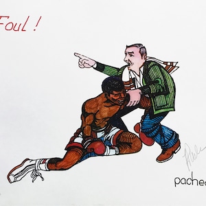 Ferdie Pacheco „Faul!” – litografia z podpisem ręcznym – Muhammad Ali – Boks – COA – GallArt