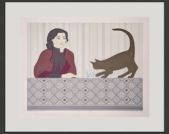 Will Barnet "Meditation And Minou" - 1980 - Hand Signed Lithograph - 32 x 38" Framed