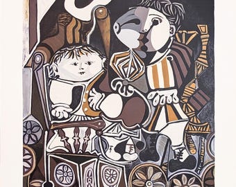 Pablo Picasso "Claude Et Paloma" 1982 - Marina Picasso Hand Signed Lithograph - COA - Cubism
