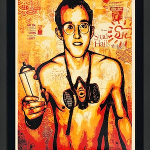 Shepard Fairey &quot;Keith Haring (Red)&quot; 2010 - Rare Hand Signed Screen Print - COA - Framed - GallArt