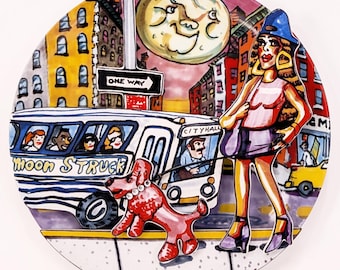 Red Grooms "Moonstruck" - 1994 - Limited Edition 3D Porcelain Plate with Rhinestones