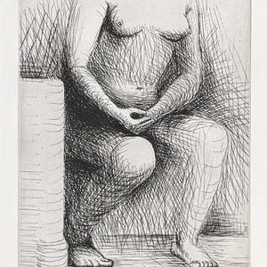 Henry Moore &quot;Seated Figure&quot; - 1979 - Rare Hand Signed Etching - Framed - GallArt