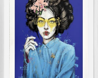 Fin DAC "Mossiae (Blattgold)" - Handgefertigter Unikat Siebdruck - Gerahmt - COA