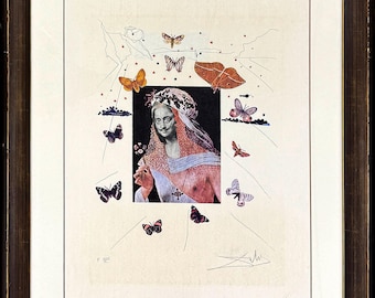 Salvador Dali "Salvador Dali "Surrealistic Portrait of Dali Surrounded by Butterflies" 1971 - Signed - Frank Hunter Authenticated