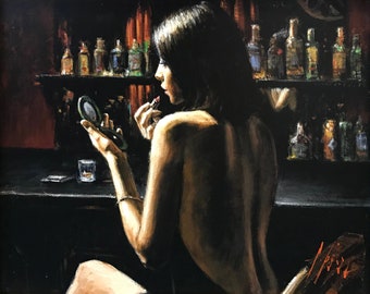 Fabian Perez "Anna At the Bar" - Signed Enhanced Giclee/Canvas - Framed - COA - See Live at GallArt - Buy/Sell/Trade