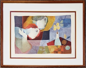 Sunol Alvar "Sin título (Pareja)" - Litografía firmada a mano - 31 x 39" Enmarcada - Certificado de autenticidad