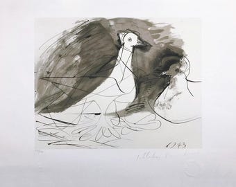 パブロ・ピカソ 鳩のリトグラフ リトグラフ版画 パブロ・ピカソ 「鳩 1943.1.6(墨汁のデッサン