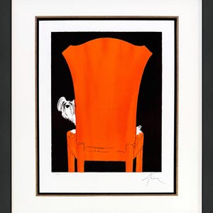 Rene Gruau &quot;Le Petit Chien Sur Le Fauteuil&quot; 1990 - Hand Signed Lithograph - Framed - COA
