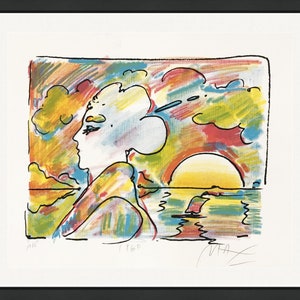 Peter Max &quot;Sunset Profile&quot; - 1980 - Rare Hand Signed Lithograph - Framed - COA - GallArt