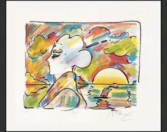 Peter Max "Sunset Profile" - 1980 - Rare Hand Signed Lithograph - Framed - COA - GallArt