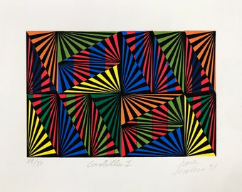 Antonio Perez Melero "Castilla I" - 1991 - Hand Signed Serigraph - Abstract Op Art - COA - GallArt