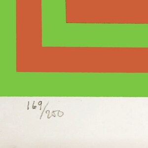 May include: A green and brown abstract geometric print with the number 169/250 in the bottom right corner.