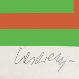 May include: A green and brown abstract geometric print with the artist's signature "Cheryl" in the bottom right corner.