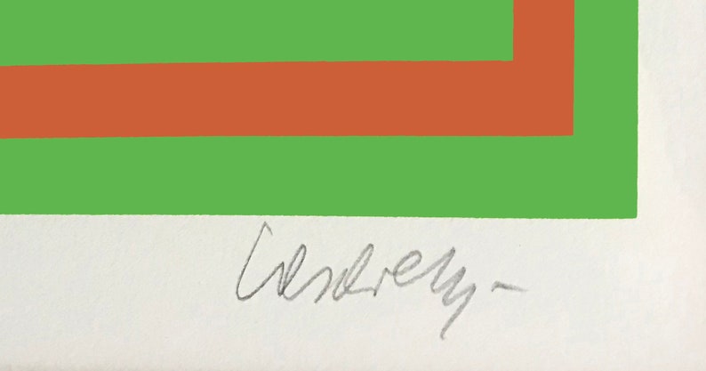May include: A green and brown abstract geometric print with the artist's signature "Cheryl" in the bottom right corner.