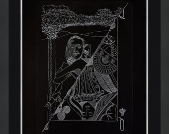 Man Ray "La Dame de Trefle (Queen of Clubs)" - 1970 - Hand Signed Etching and Pochoir - Framed