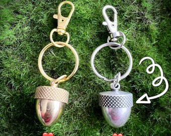 Custom Message Couples Keychain Set, Acorn Lockets in Antiqued Silver or Brass with Hidden Compartment, Cute Secret Love Note Keyrings