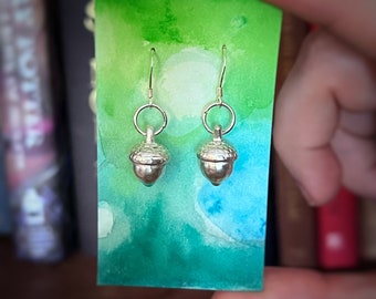 Tiny Acorn Charm Earrings in Silver Tone Hypoallergenic Sterling Silver Ear Wires Cute Cottagecore Earrings Fairytale Jewelry Gift Women