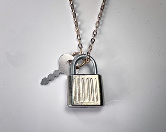 Lock and Key Necklace, with working Key, Key to my Heart Antique Padlock Charm, Vintage Jewelry Unisex, Mini Padlock necklace OOAK