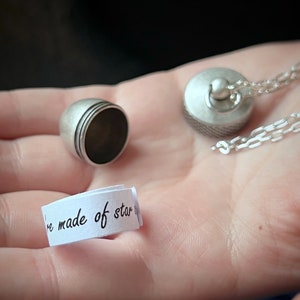 Manifestation Talisman Intention Capsule Necklace with Custom Personalized Quote, Wear Your Wishes Near Your Heart, in Antiqued Silver Acorn image 3