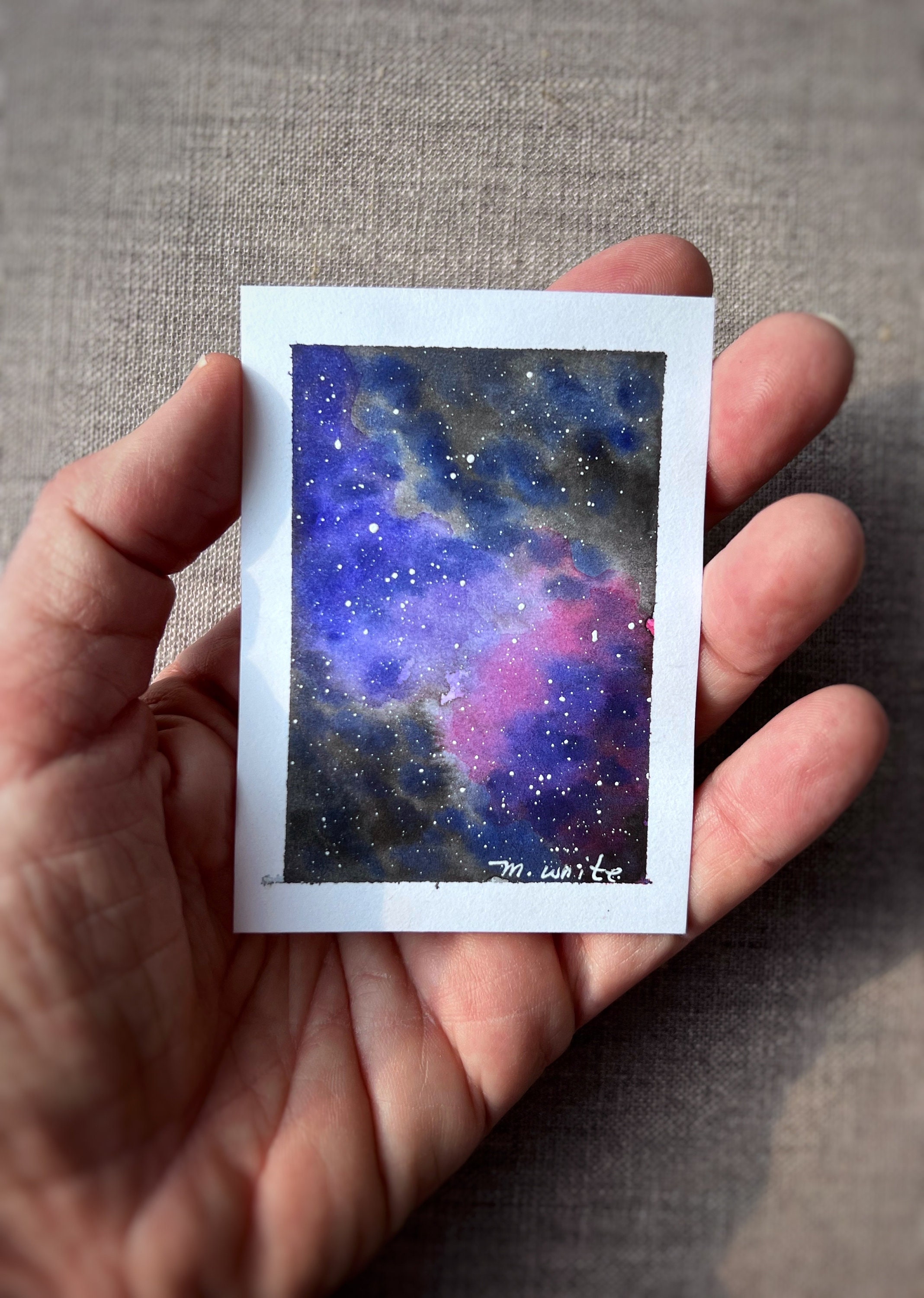 Night Sky Watercolor Original Painting Galaxy Milky Way ATC Size ...