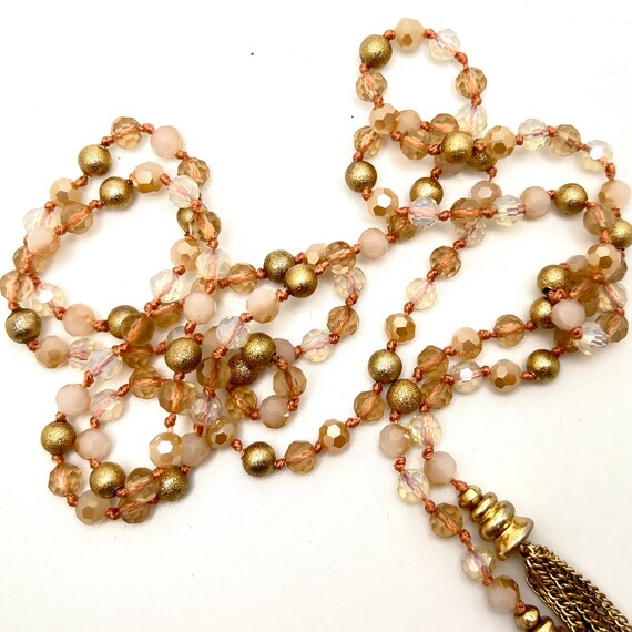 Vintage Beaded Lariat Necklace Rose Mix with Gold… - image 4