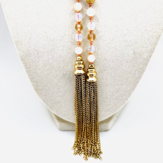Vintage Beaded Lariat Necklace Rose Mix with Gold… - image 10