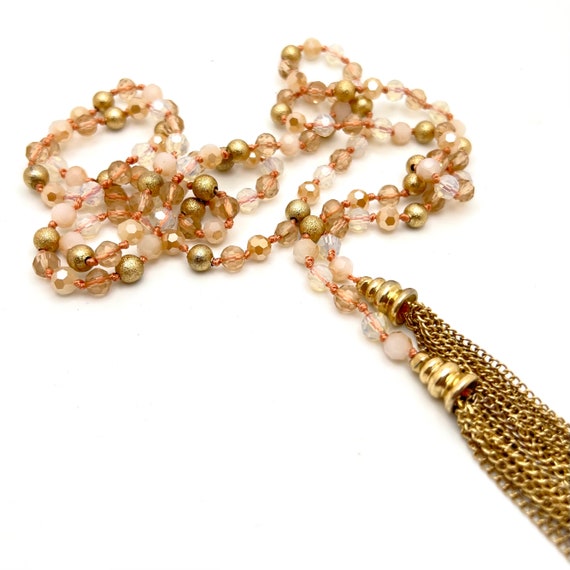 Vintage Beaded Lariat Necklace Rose Mix with Gold… - image 9