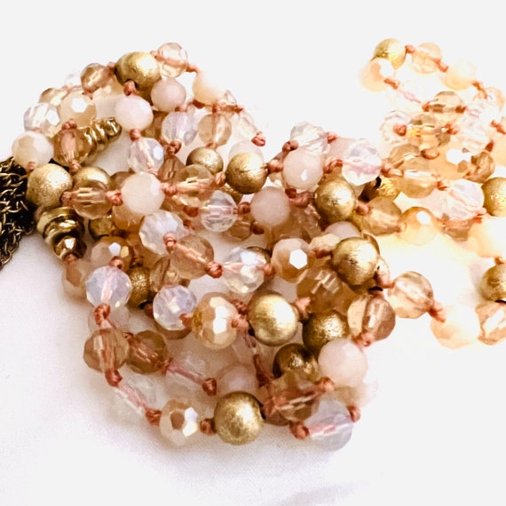 Vintage Beaded Lariat Necklace Rose Mix with Gold… - image 2