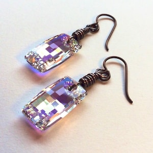 Wire Wrapped Swarovski Urban Crystal AB Dangle Earrings