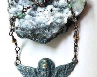 Archangel Raphael Pendant with Wirewrapped Gemstone Chain