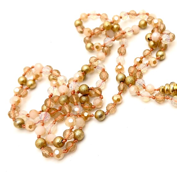 Vintage Beaded Lariat Necklace Rose Mix with Gold… - image 7