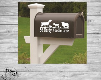 Nubian Goat, Nigerian Dwarf Goat, Babydoll Sheep and Chicken Mailbox Decal, Farm Mailbox Decal, Sheep Mailbox Decal, Goat Address Decal