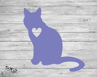Cat Decal, Cat Window Decal, Cat Laptop Decal, Pet Decal, I love my Cat Decal, Cat with heart - You choose size and color.