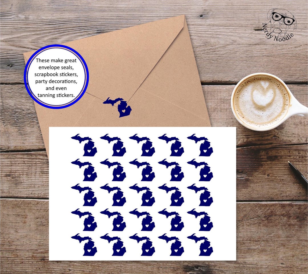 State of Michigan Stickers, Michigan Sticker Set, Michigan Envelope ...