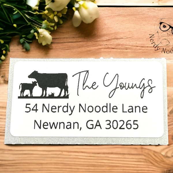 Cow with Calf Custom Address Labels, Cow Return Address Labels, 100-250-500,  Cow Personalized Address Label, Cow address labels, Farm Label