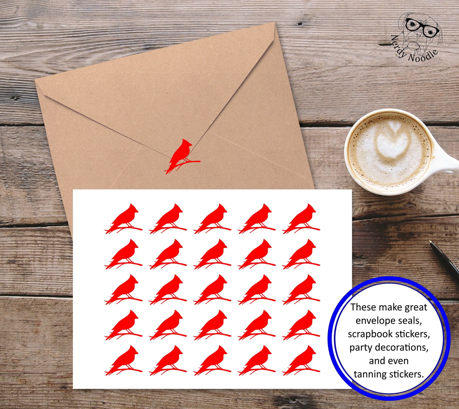 Cardinal Stickers, Cardinal on Branch Stickers, Cardinal Sticker Set ...