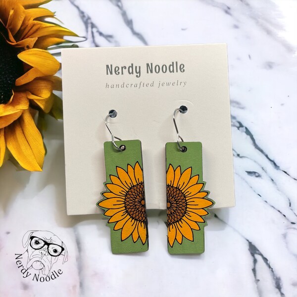 Sunflower Bar Dangles, Sunflower Dangle Earrings, Sunflower Drop Earrings, Boho Sunflower Dangle Earrings, Boho Earrings, Sunflower Lover