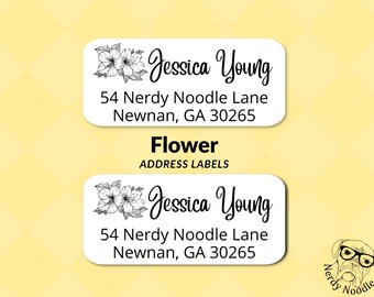 Flower Address Labels, Flower Return Address Labels, 100-250-500,  Personalized Address Label, Flower Mailing label, Invitation label