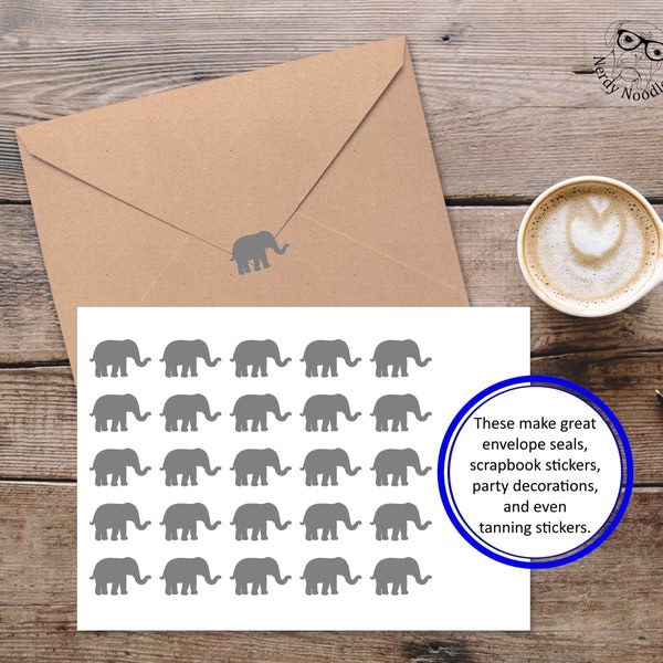 Elephant Planner Stickers, Elephant Stickers, Elephant Sticker Set, Elephant Envelope Seals, Elephant Envelope Stickers, Elephant Decal