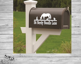 Horse, Dog, Cat, and Chicken Mailbox Decal, Farmhouse Mailbox Decal, Horse Mailbox Decal, Farm Mailbox Decal, Chicken Address Decal, Custom